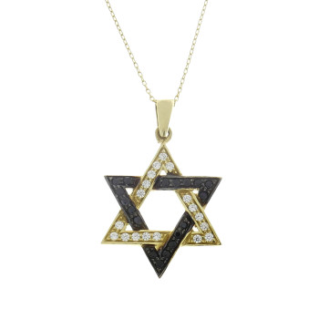 תליון - מגן דוד, זהב צהוב עם זירקוניה