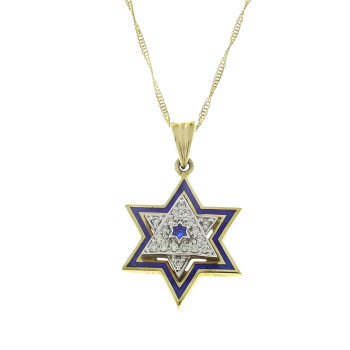 תליון - מגן דוד, זהב צהוב 14 קראט עם יהלומים