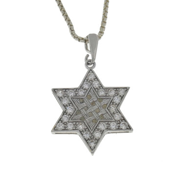 תליון - מגן דוד, זהב לבן 14 קראט עם זירקוניה מעוקבת