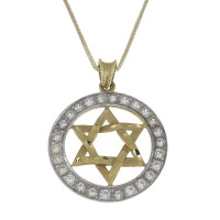 תליון - מגן דוד, זהב צהוב עם זירקוניה