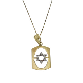 תליון זהב - מגן דוד, זהב צהוב 14 קראט עם יהלומים