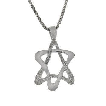 תליון זהב - מגן דוד, זהב לבן 14 קראט עם יהלומים