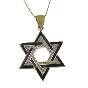 תליון זהב - מגן דוד, זהב צהוב 14 קראט עם יהלומים