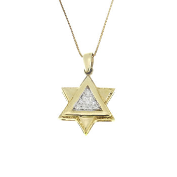 תליון מגן דוד, זהב צהוב 14 קראט עם יהלומים