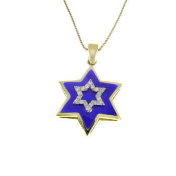 תליון - מגן דוד, זהב צהוב 14 קראט עם יהלומים