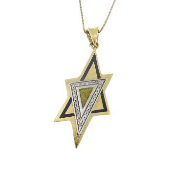 תליון מגן דוד, זהב צהוב 14 קראט עם יהלומים