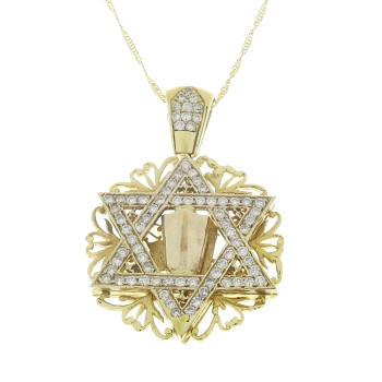 תליון זהב - מגן דוד, זהב צהוב 14 קראט עם יהלומים
