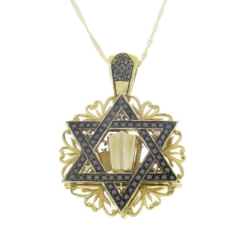 תליון זהב - מגן דוד, זהב צהוב 14 קראט עם יהלומים