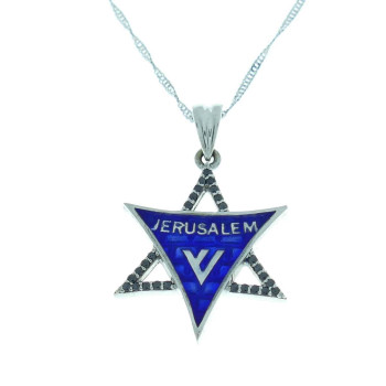 תליון זהב - מגן דוד, זהב לבן עם יהלומים