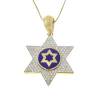 תליון זהב - מגן דוד, זהב צהוב 14 קראט עם יהלומים