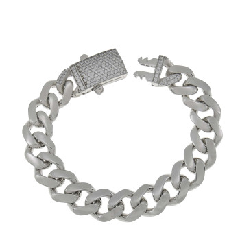 Cuban men's bracelet, 14 kt white gold, length 19 cm