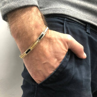 Men's bracelet, yellow and white gold, onyx, length 21 cm