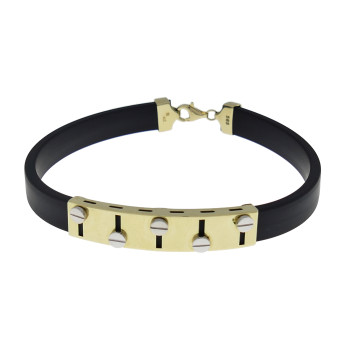 Men's bracelet, 14 kt yellow gold with rubber, length 22 cm