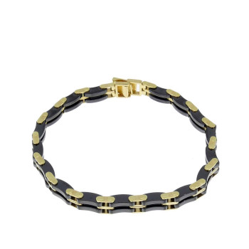 Men's bracelet, yellow gold and ceramic, length 20 cm