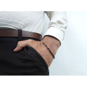 Men's bracelet, yellow gold and ceramic, length 20.5 cm