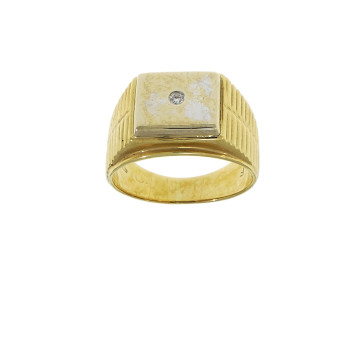 Diamond ring for men, 18 kt yellow gold