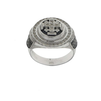 Gold ring 14 kt for men with a pilgrim's cross and diamonds