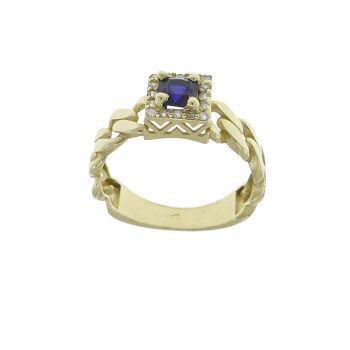 Gold men's ring, 14 kt yellow gold with zirconium and sapphire