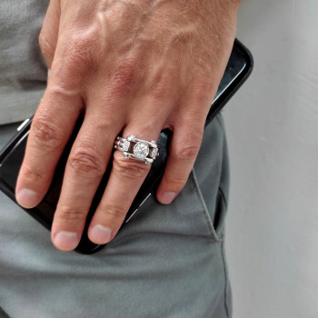 Men's diamonds ring, white gold 14 kt