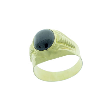 Gold men`s ring, yellow gold with onyx