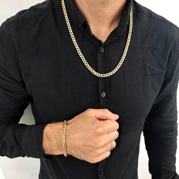 Cuban chain and bracelet, 14 kt yellow gold