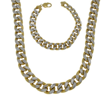 Cuban chain and bracelet, 14 kt yellow gold
