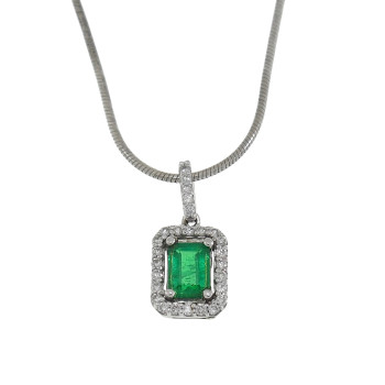 Pendant with diamonds and emerald, 14 kt white gold