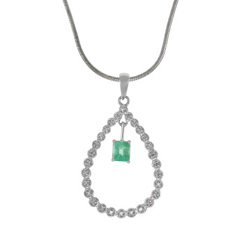 Pendant with diamonds and emerald, 14 kt white gold