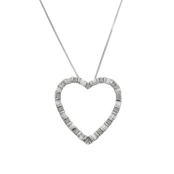 Pendant - heart with diamonds, white gold 14 kt