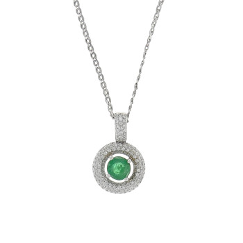 Pendant with diamonds and emerald, 14 kt white gold