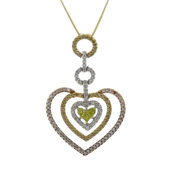 Pendant - heart with diamonds and citrine, red and white gold 14 kt