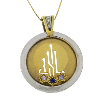 Pendant for a woman, 14 kt yellow and white gold, cubic zirconia