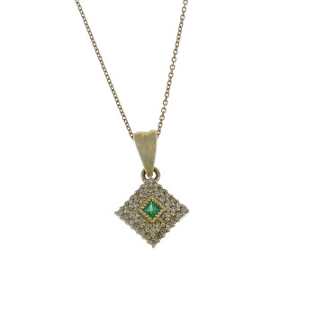 Women's pendant with diamonds and emerald, 14 kt yellow gold