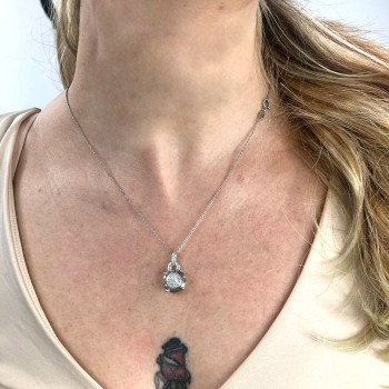 Women's pendant with diamonds and amethyst, 14K white gold, length 50 cm