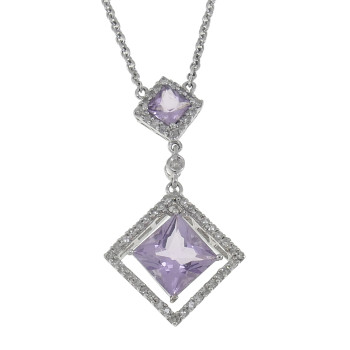 Women's pendant with diamonds and amethyst, 14K white gold, length 50 cm