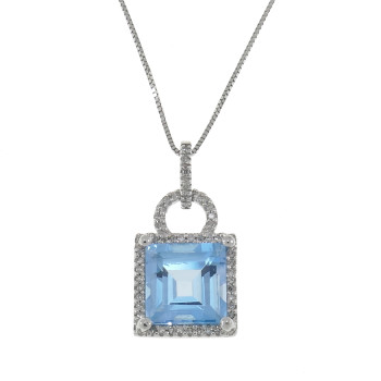 Women's pendant with diamonds and topaz, 14K white gold