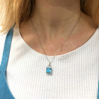 תליון לאישה עם יהלומים וטופז, זהב לבן 14 קראט