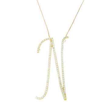 Women's pendant with chain, yellow gold with zircon