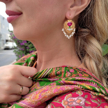 Bukhara earrings for women, 14K yellow gold