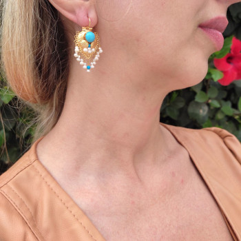 Bukhara earrings for women, 14K yellow gold