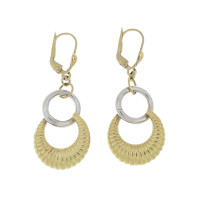 Drop earrings for woman, white and yellow gold 14k
