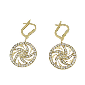 Drop earrings for woman, 14K yellow gold, cubic zirconia