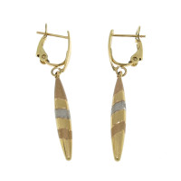 Drop earrings for woman, red, white, yellow gold 14k