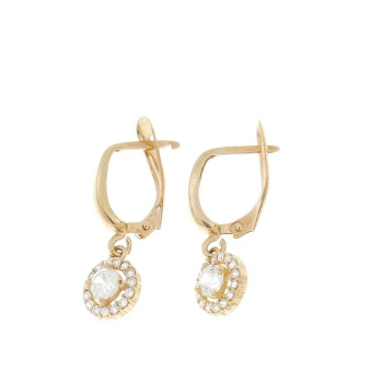 Earrings for a woman, 14 kt red gold, zirconium, length - 2.5 cm
