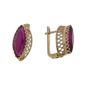 Earrings for woman, 14k red gold with ruby