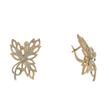 Earrings for a woman - leaf, 14k red gold