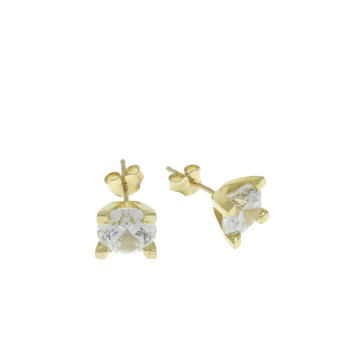 Earrings - nails for women, 14K yellow gold with cubic zirconia