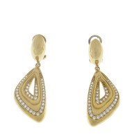 Earrings for women. Yellow gold, 585, zirconium, length - 4 cm