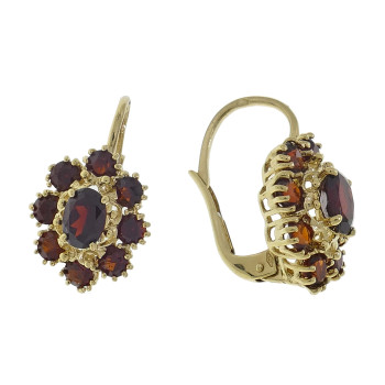 Earrings for women with garnet, 14 kt yellow gold