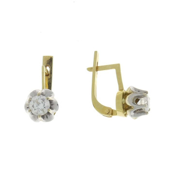 Earrings for a woman, 14K white and yellow gold with a diamond